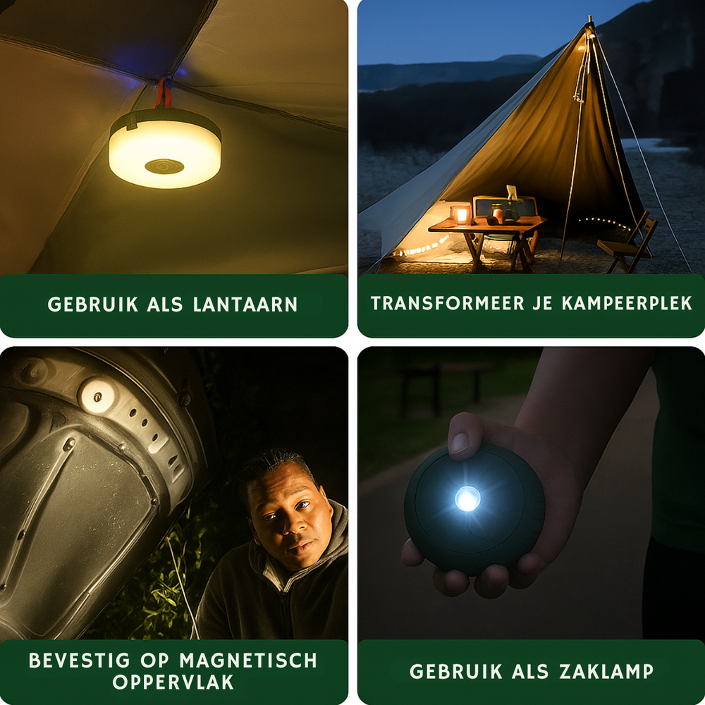 CampGlow — 4‑in‑1 Kampeerlantaarn